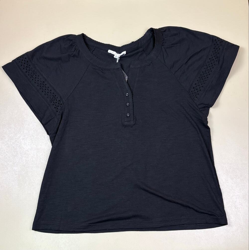 Jane + Delancey Women’s Medium Black Eyelet Sleeve Henley Top NWT